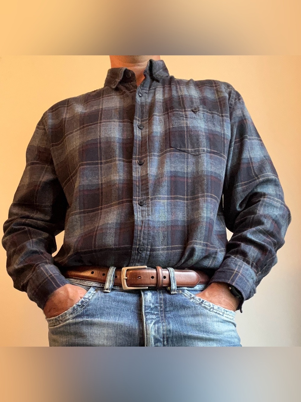 Weatherproof Vintage Men's Cotton Plaid Flannel Feel Long Sleeve Shirt L